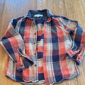 Old Navy Men's Plaid Button-Down Shirt - Orange, Blue, Tan